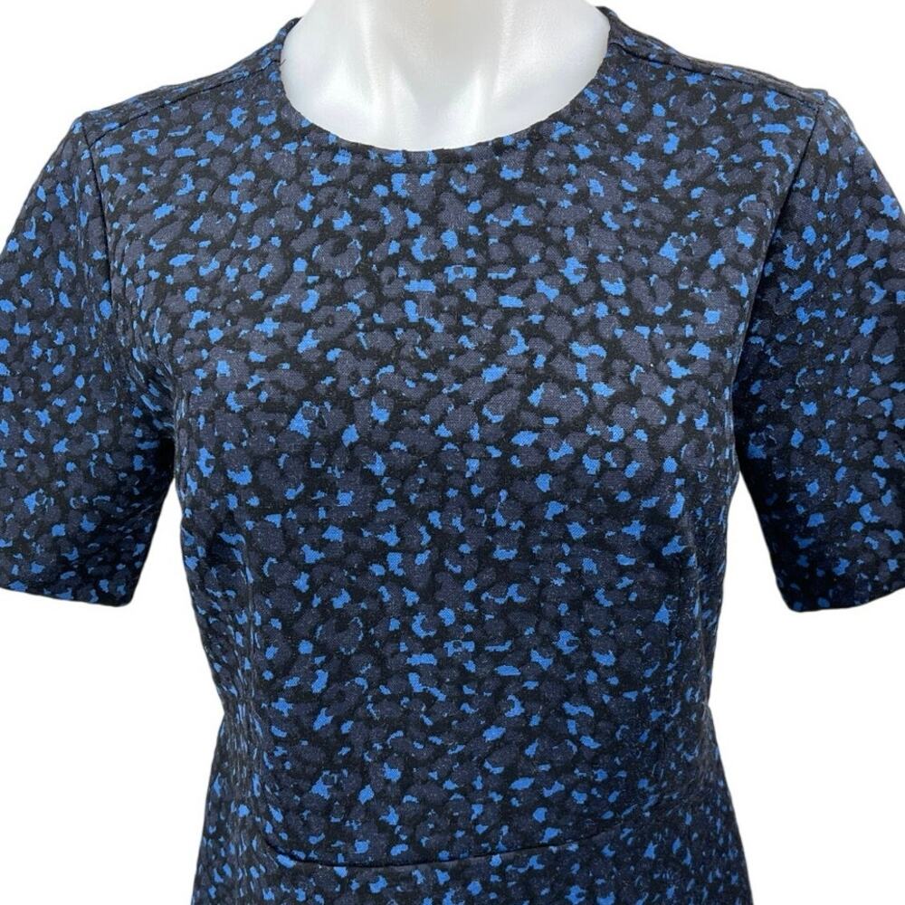 Ann Taylor Blue Geometric Print Short Sleeve Career  Mini Sheath A-line Dress 4 - Picture 4 of 6